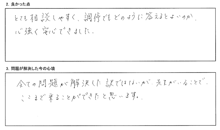 調停でもどのように答えるとよいのか、心強く安心できました